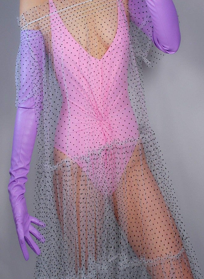 DooWay Super Long Faux Lambskin Leather Gloves for Women Evening Opear Costume Lilac 28 inches - Image 2